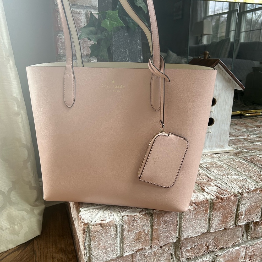 Kate Spade Ava reversible leather tote in parchment/pink